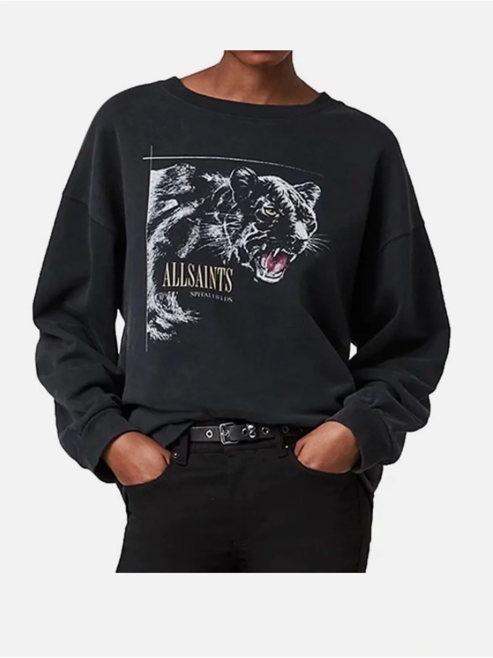 All Saints Black Panther Graphic crew with panther